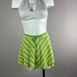 Lacoste Yellow and Green Skater Mini Skirt with Tie Front